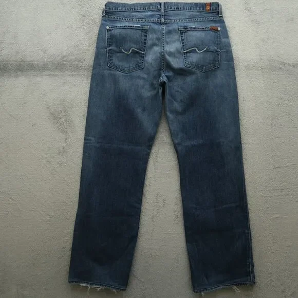 7 For All Mankind Jeans Mens 36x33 Blue Relaxed Fit Straight Medium Stone Wash - Picture 11 of 16